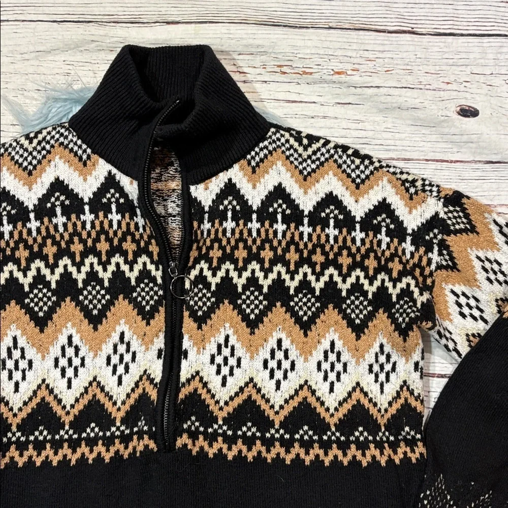 Ann Taylor Loft Fairisle Quarter Zip Pullover Sweater